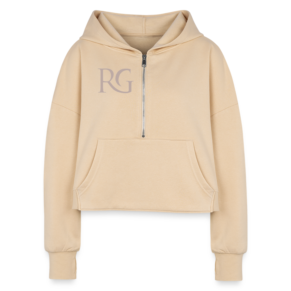 Women's Half Zip Cropped Hoodie - nude